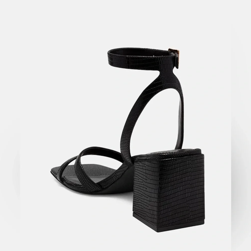 Juliet Holy Womens Square Open Toe Heeled Sandals Buckle Ankle Strap Block Chun - Picture 4 of 8